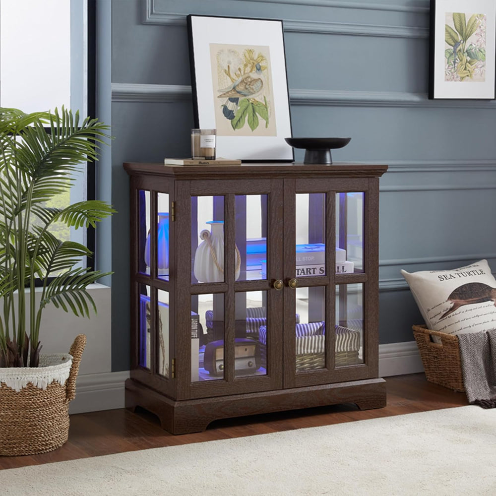 2 Door Curio Display Cabinet with LED Light & Adjustable Shelves, 30&quot...