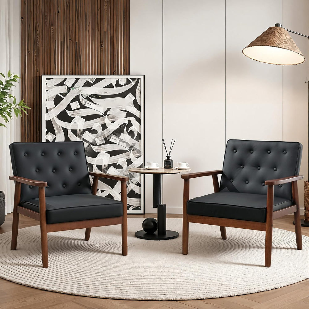 Waiting Room Accent Chairs Set of 2, Black Leather ArmChairs, Office Guest | ...