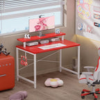 Pamray 32 Inch Small Computer Desk with Monitor Stand, Simple Office Desk with Headphone Hook for Small Spaces, Kids Study Writing Table for Bedroom, Red