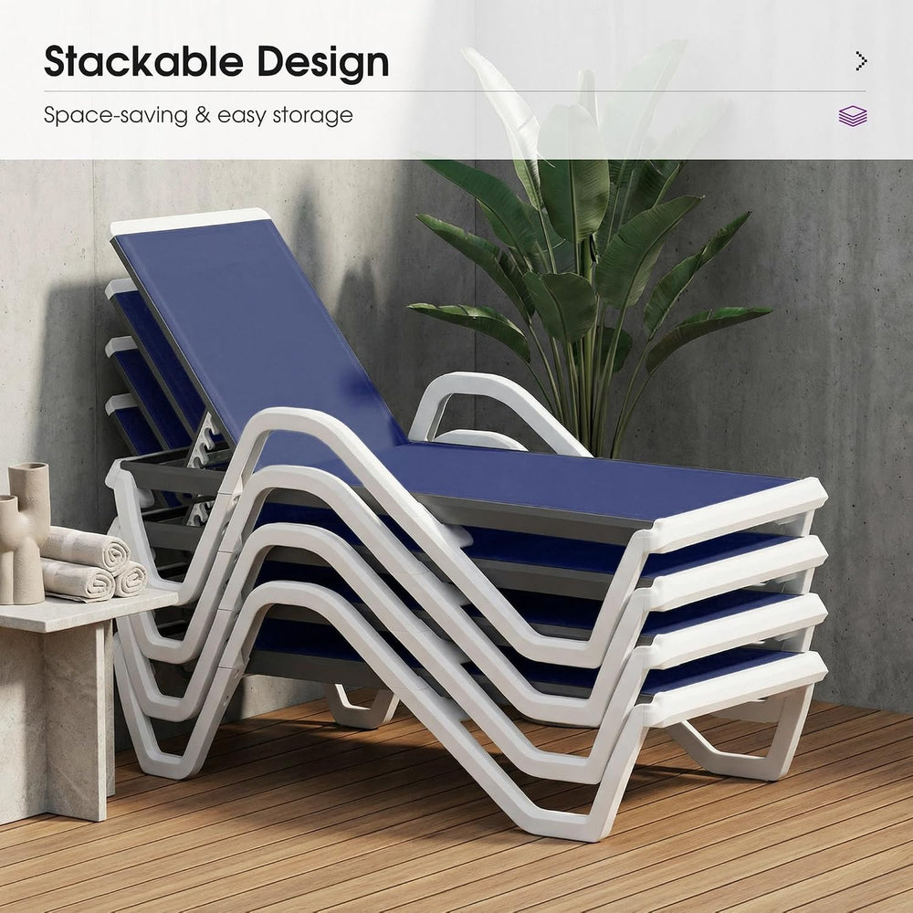 PURPLE LEAF Lounge Chair Outdoor Set of 2 w/Armrest & 1 Table, Navy Blue ...