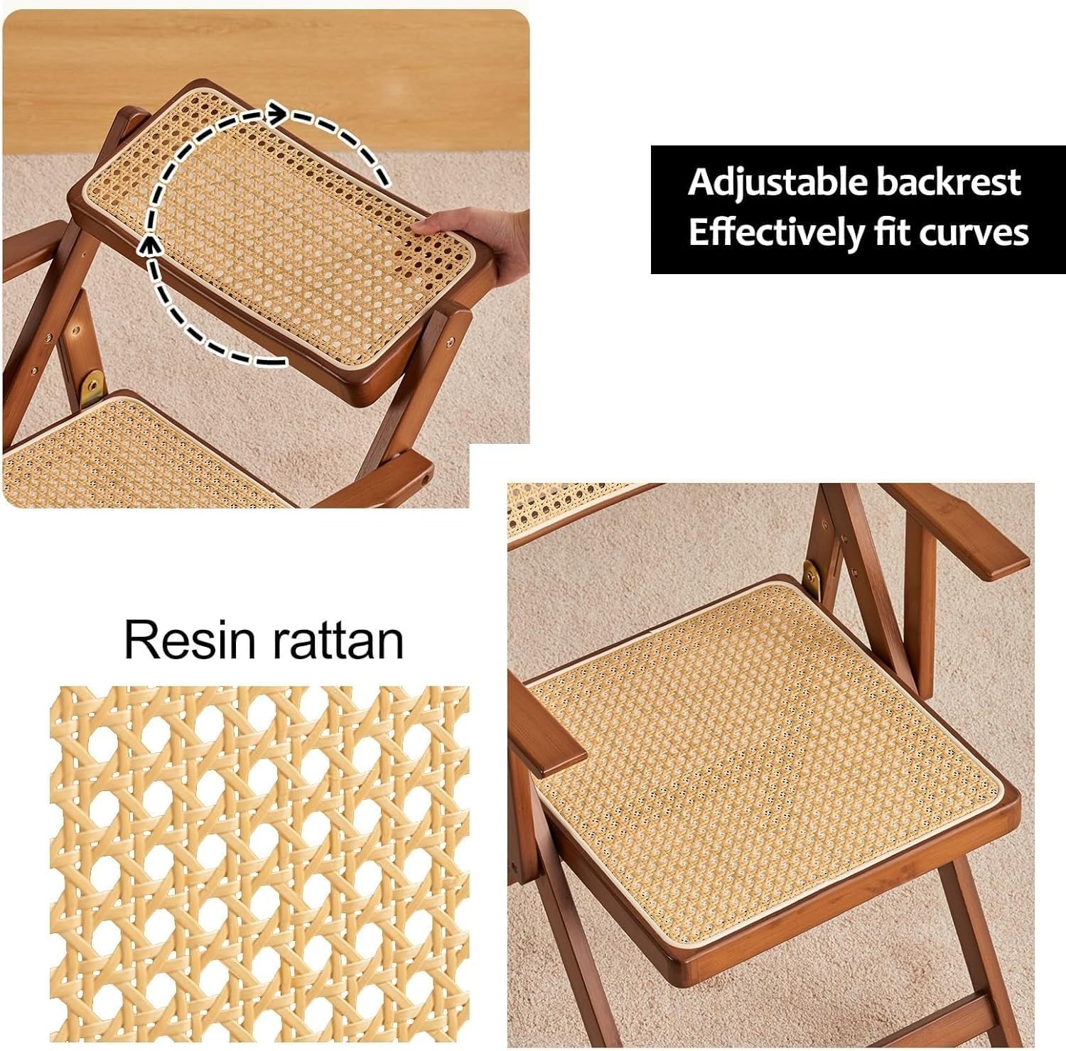 Rattan Dining Chairs, Modern Mid Century Folding Comfy Armchairs, Outdoor for Bedroom Living Room(Natural)