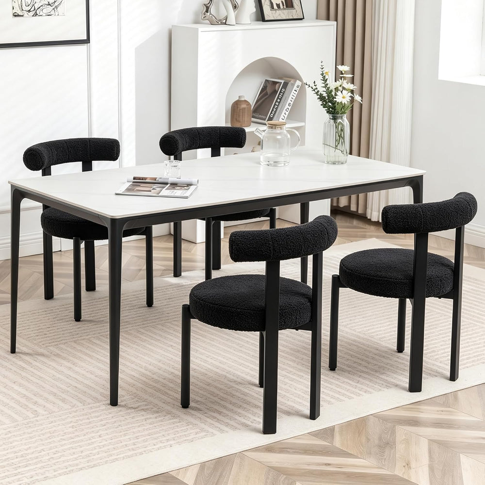 Black Boucle Dining Chairs Set of 4, Comfy Kitchen & Dining Room Chairs