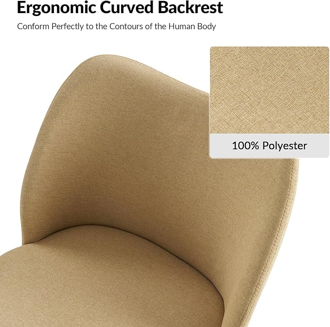 Dining Chairs Set of 4, Upholstered Kitchen Dining Room Chair Set Morden Accent Side Dinner Chair with Curved Padded Back Wood Legs for Restaurant/Cafe, Tan