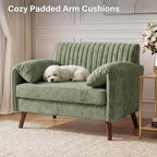 Modern Oversized Accent Reading Chair for Living Room, 43", Chenille, Green | Piping Single Armchair with Quilting Backrest, Padded Arms, Wood Legs for Bedroom, Office, Reception Area
