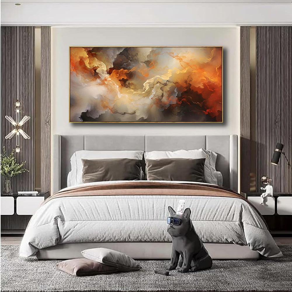 VHMING Abstract Wall Art Framed Ready to Hang Home Decor Orange White Artwork...