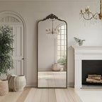 G-LEAF Vintage Baroque Full Length Floor Mirror 75"X30", Victorian Antique Mirror with Brush Black Ornate Metal Frame for Fireplace Entryway Living Room Hallway Bathroom