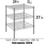 21" Deep x 24" Wide x 27" Height Wire Shelving Kit | 3-Tier | NSF Commercial Storage Rack Unit