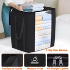 120L Extra Large Clothes Storage Bags, Foldable Blanket Storage and Organization, Thick Fabric Containers with Reinforced Handles & Zippers for Clothing, Comforters, Bedding, Black, 6 Pack