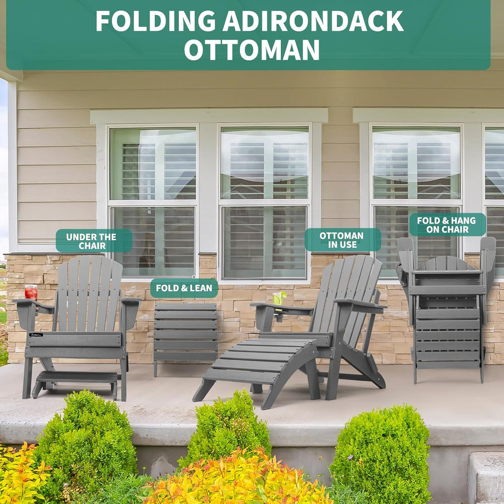 Folding Adirondack Ottoman Set of 2, Outdoor Foot Rest, Patio Footstool | Por...
