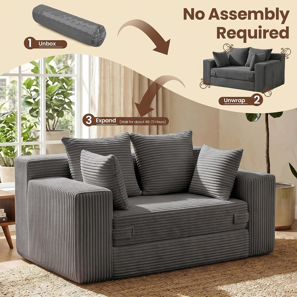 JUIKURY Floor Mini Couch 53 Inch, 3-in-1 Gray Couches Covertible Sofa Bed wit...