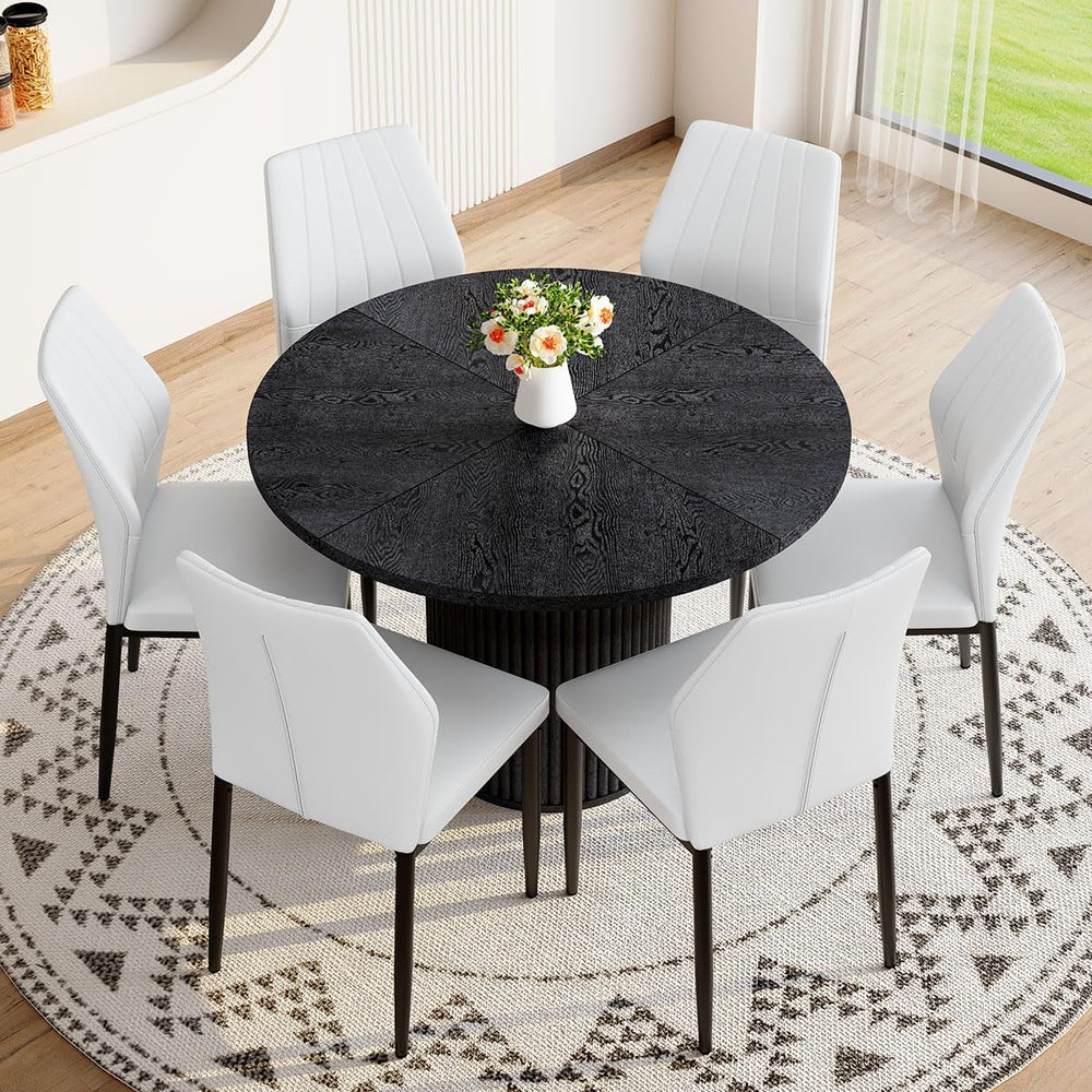 Round Dining Table Set for 6, Black Kitchen Table Set for 6 with 42''...