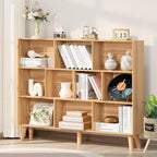 LEYAOYAO 10 Cube Bookshelf,3 Tier 55.12" Wide Boho Bookcase with Legs,Mid-Century Wood Bookshelves Storage,Natural Large Book Case,Freestanding Organizer Display Shelf for Bedroom,Living Room,Office