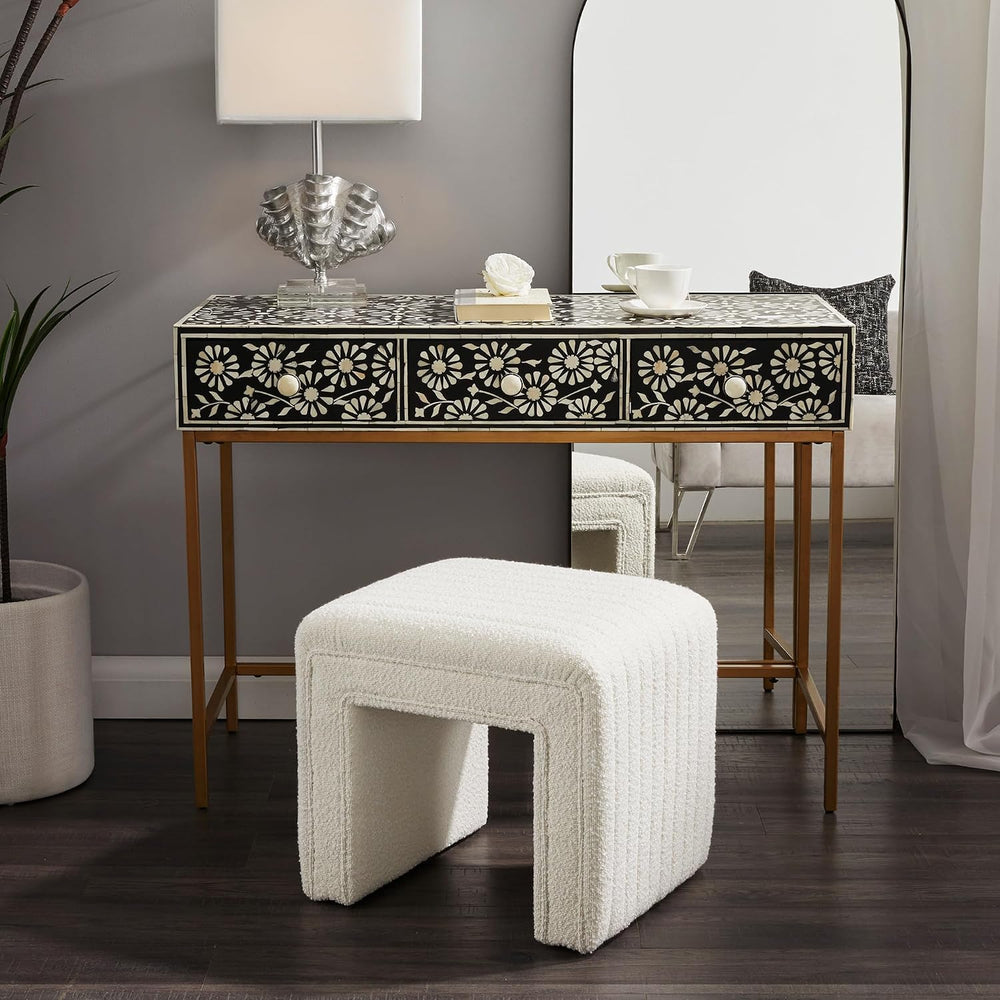 Get Set Style Vanity Stool Chair, Fully Assembled Modern Boucle Ottoman Foots...