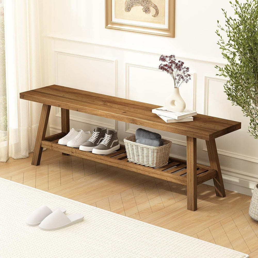 HOKYHOKY Reclaimed Solid Wood Bench-55 Entryway Bench with Storage Shelf | Fa...