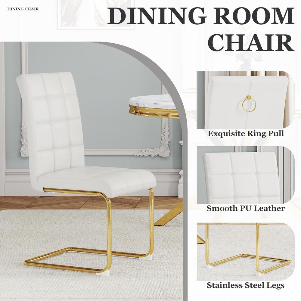 Modern Dining Chairs Set of 8, White PU Leather Chairs with Pull Ring Backres...