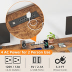 T-Shaped 2 Person Desk with Power Outlet, Long Two Person Gaming Table with LED & Fabric Drawers, 81.2'' Computer Desks with File Cabinet, Double Workstation for Home Office, Rustic Brown