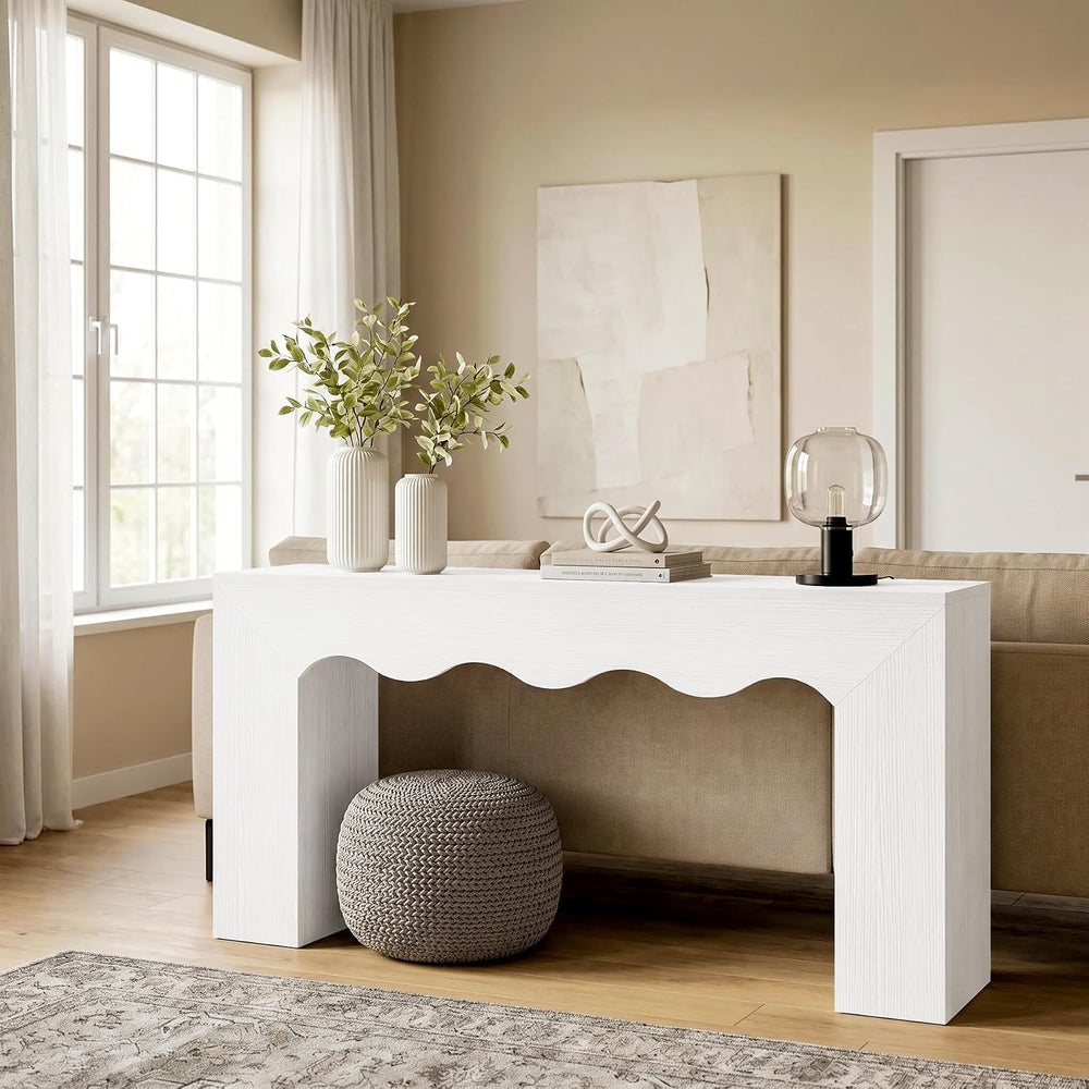 Tribesigns 63" Farmhouse Console Table with Wavy Edge | Wooden Couch Tab...
