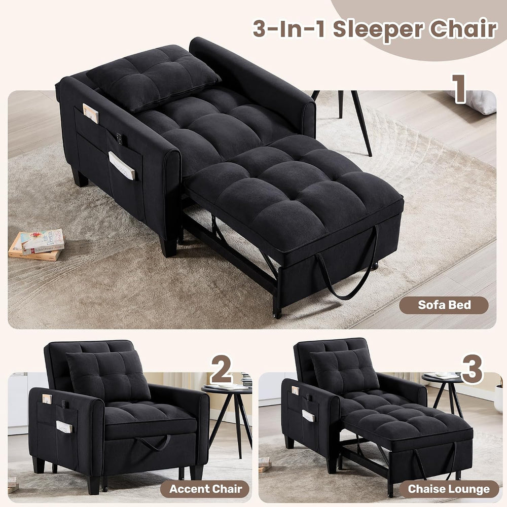 Convertible Sleeper Chair, 3 in 1 Sleeper Chair Bed Pull Out Sofa Bed Chairs,...