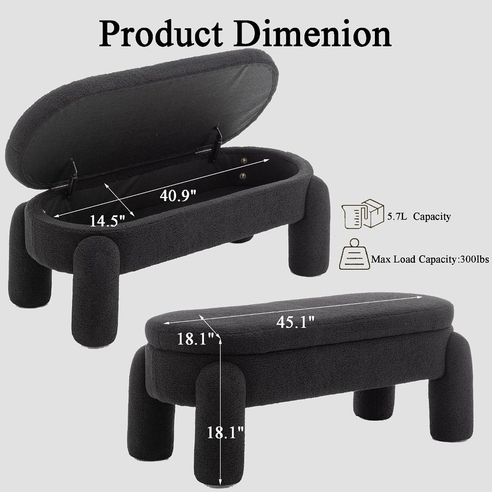 Upholstered Storage Ottoman Bench,45.1" Modern Bench,Large Sherpa Ottoma...