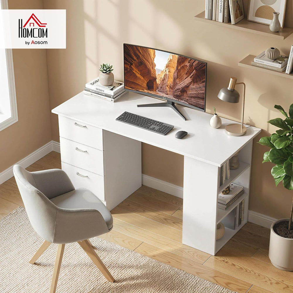 HOMCOM Computer Desk with Drawers, 47" Home Office Desk with Storage, White