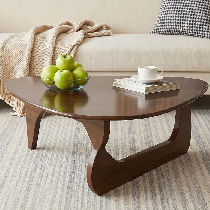 34" Coffee Table for Living Room Mid Century Modern Center Table with Solid Wood Top, Walnut