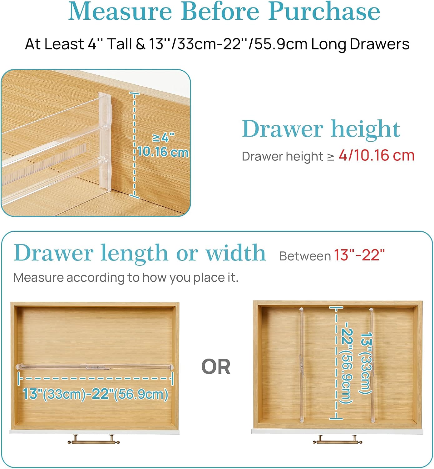 Vtopmart 12 Pack Drawer Dividers for Clothes, 4" High 13"-22" Adjustable Expandable Dresser Drawer Organizer, Clear Plastic Separators for Dresser, Baby Clothing, Underwear, Cosmetic, Toiletries