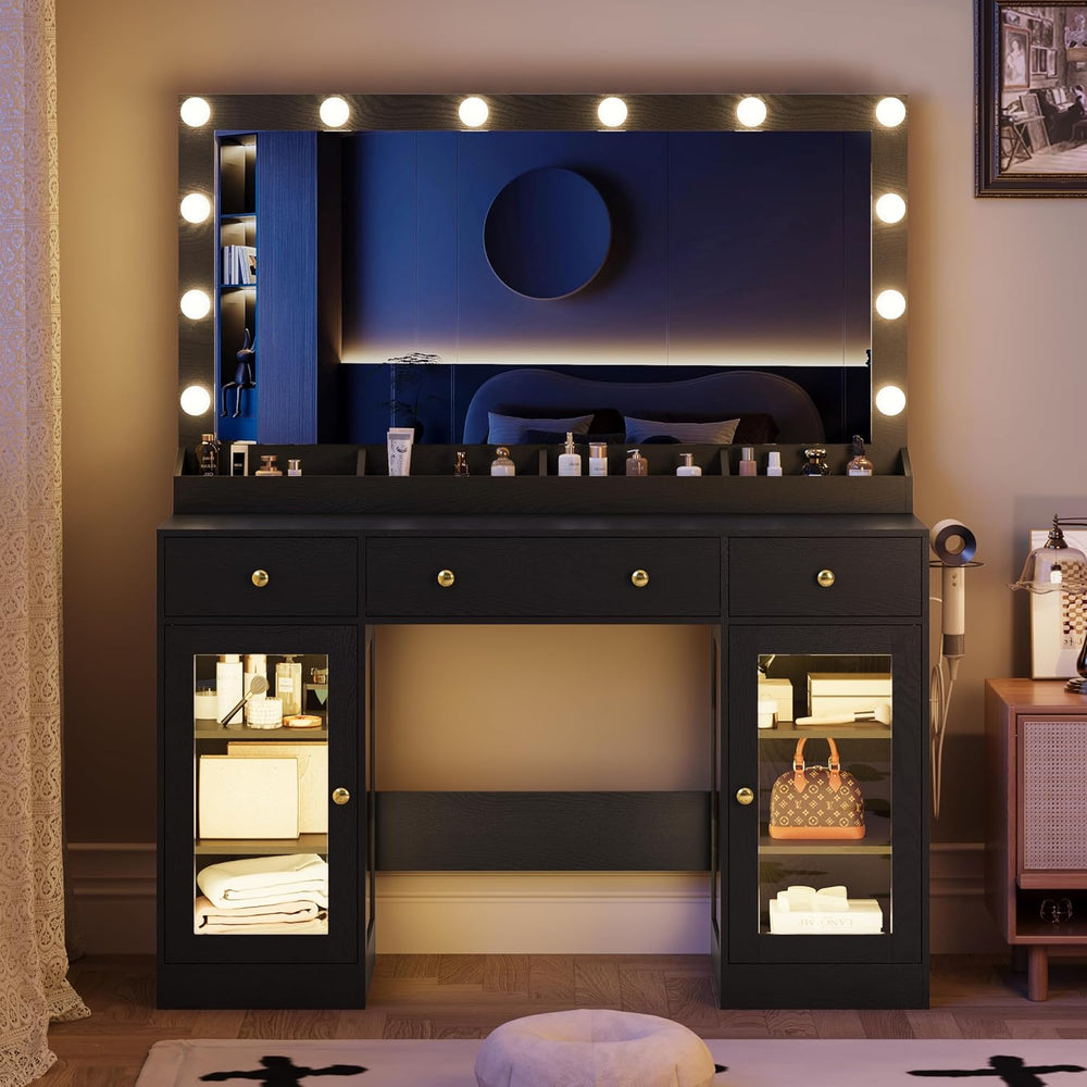 Thacuok Makeup Vanity with Large Mirror and Lights, 47''Wide Dressing...