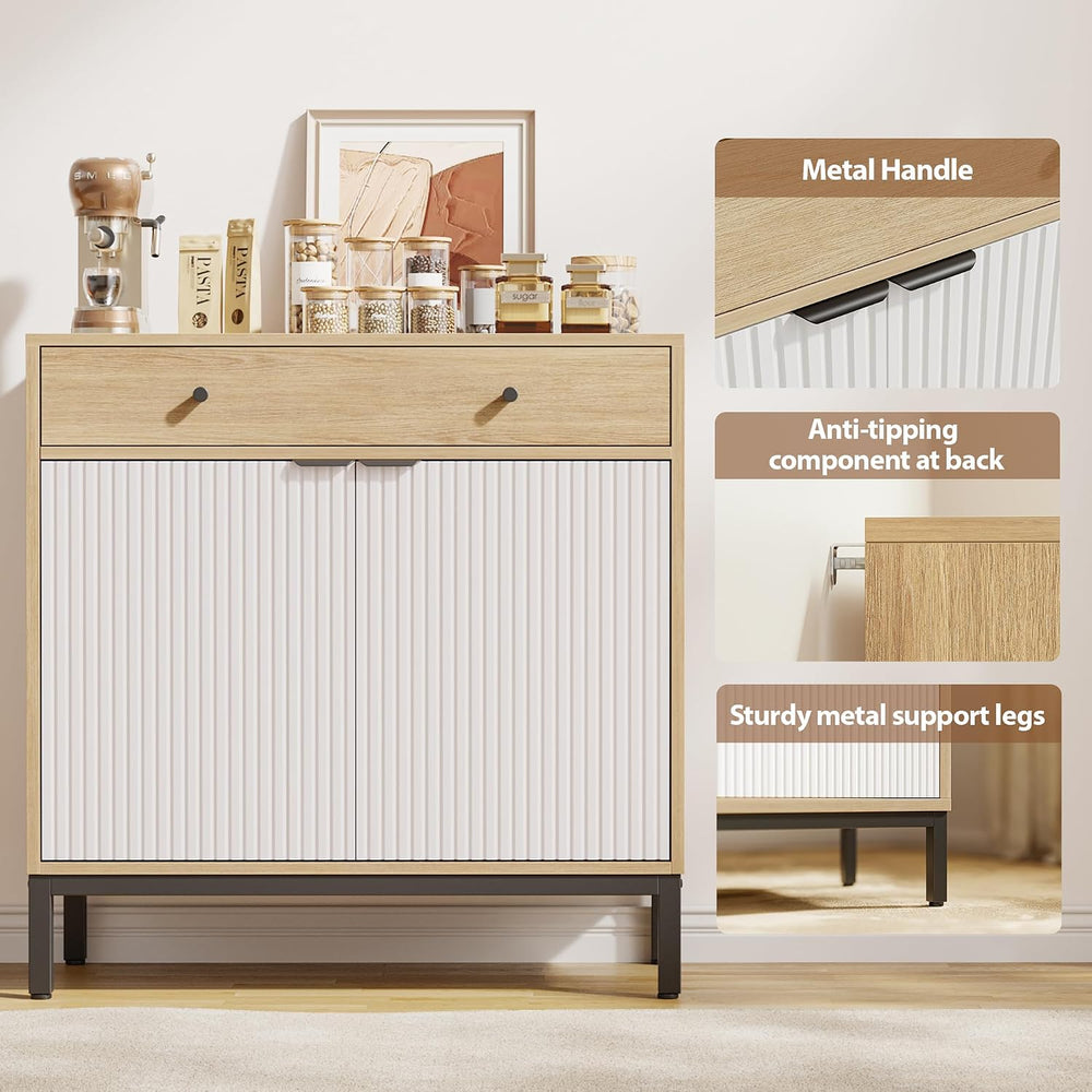 Mericonia Farmhouse Buffet Sideboard Cabinet with Storage, Fluted Coffee Bar ...