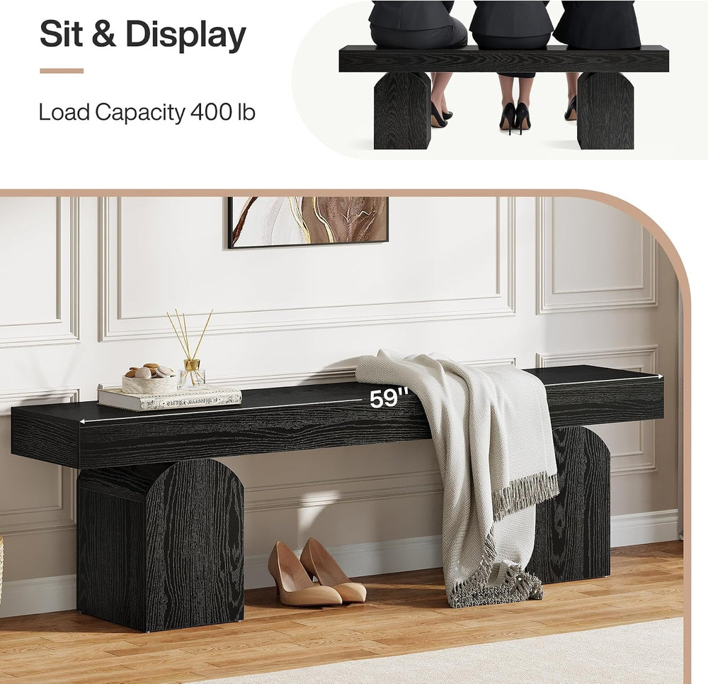 Tribesigns Entryway Bench, 59" Long Black Shoe Bench with Arched Bases, ...