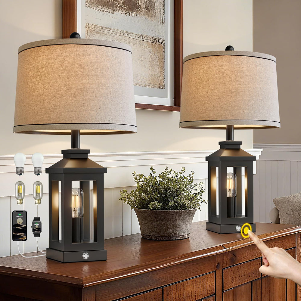 BOBOMOMO 23.75" Farmhouse Black Table Lamps Set of 2– Rustic Bedside Lam...