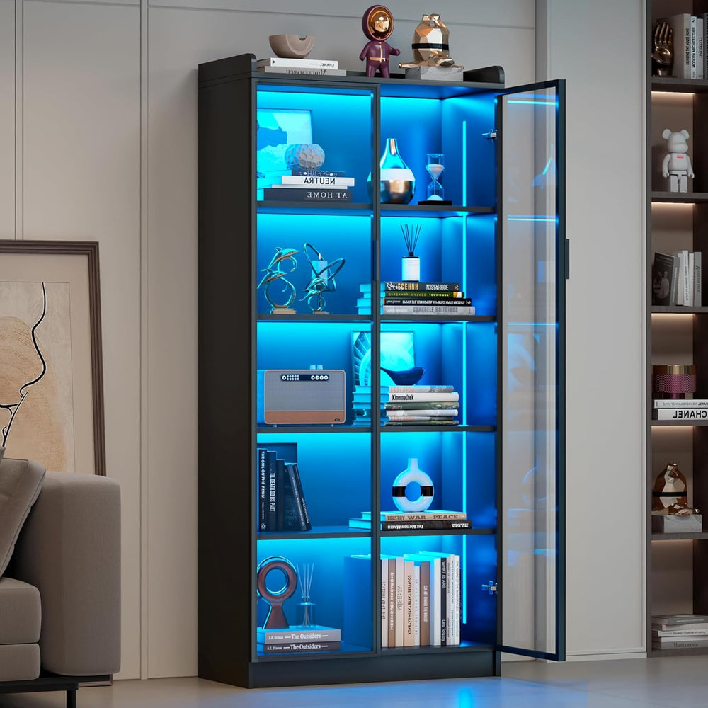 Dystler 65" Display Cabinet with Glass Doors, 5-Tier Curio Cabinet with ...