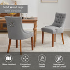 Upholstered Dining Chairs with Arms, Set of 2, Dining Room Chairs with Solid Wood Legs and Tufted Backrest(Linen+Grey)