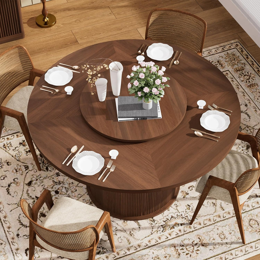 55'' Round Dining Table for 4-6, Mid-Century Modern Kitchen Table wit...