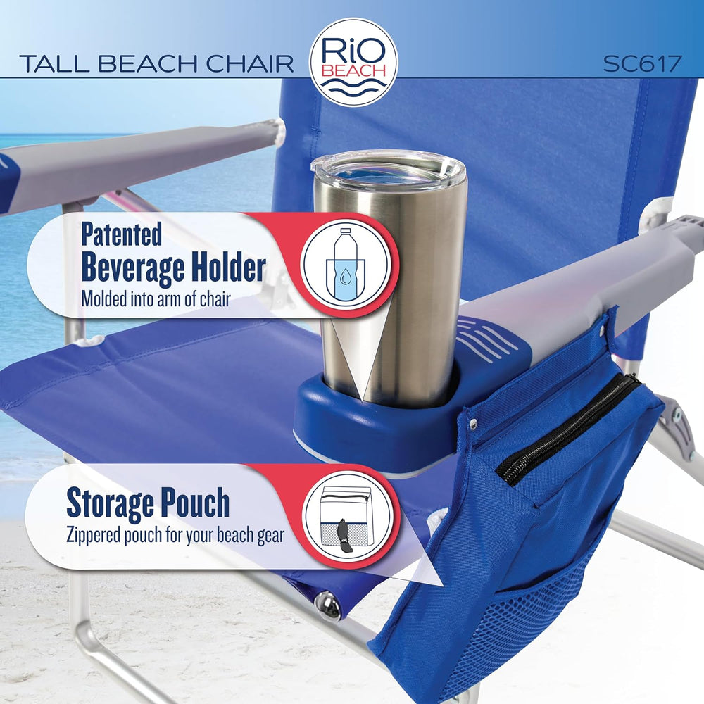 Rio Brands 17" Extended Height 4-Position Folding Beach, Camping, Lawn C...