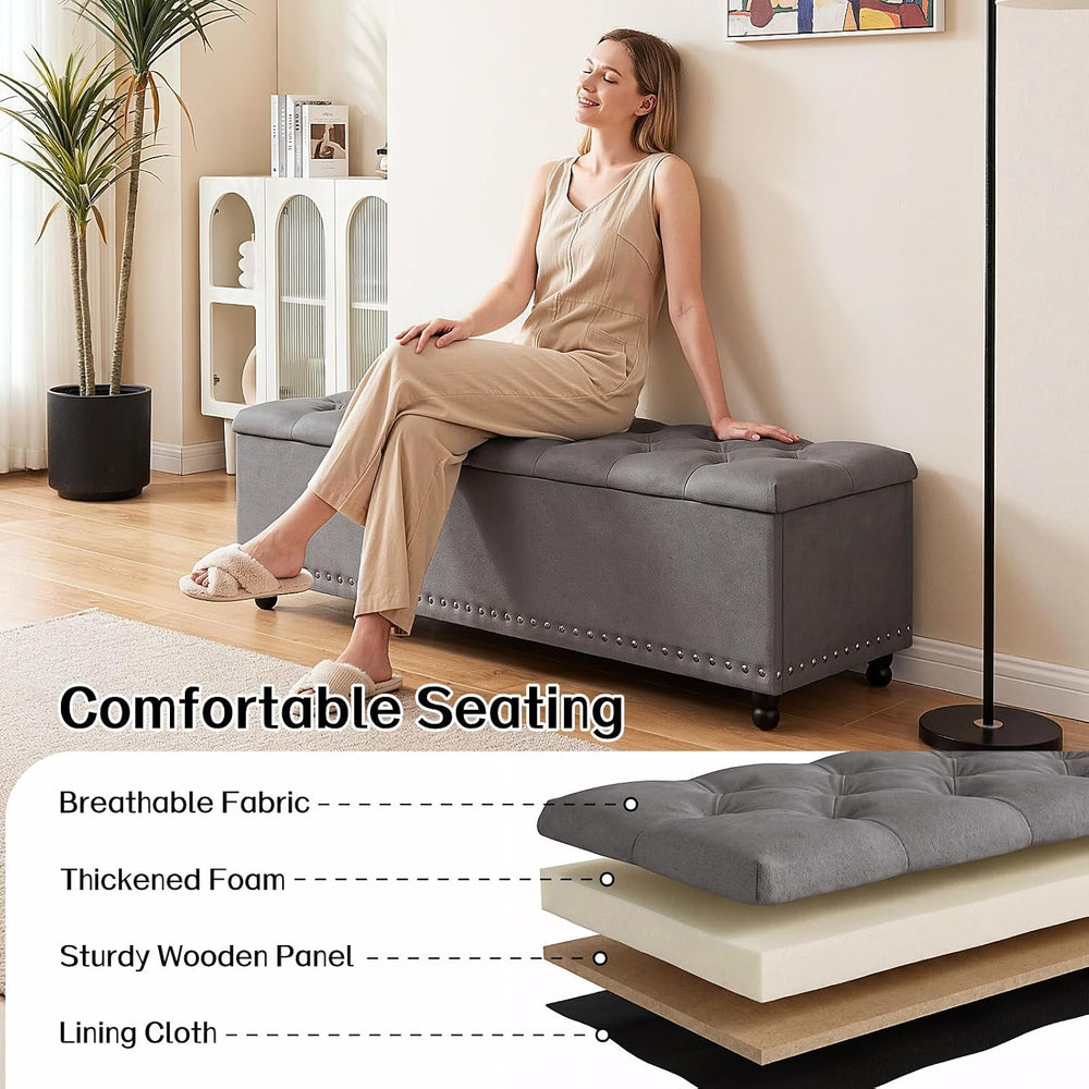 51" Storage Ottoman Bench with Wooden Legs and Soft-Close, Grey | Large ...