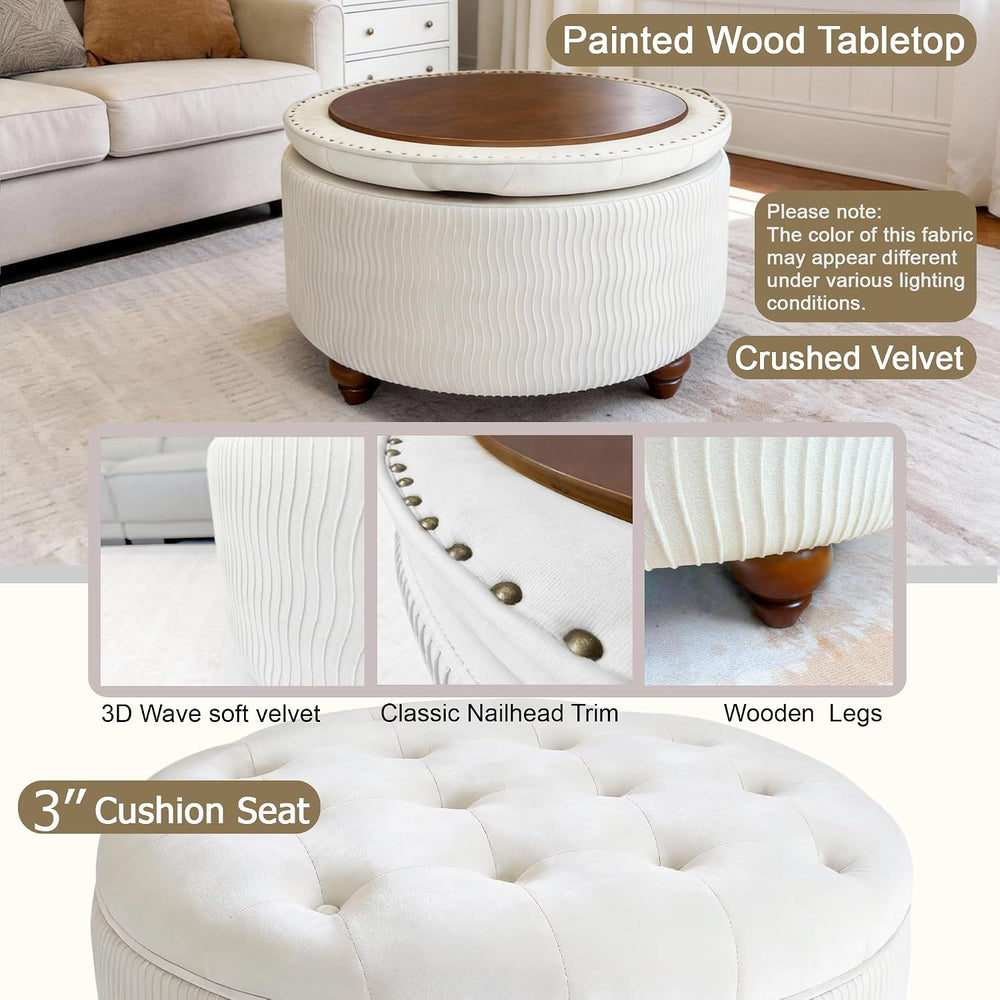 modscape 30 inch Round Storage Ottoman Coffee Table with Lift Off Lid | Moder...
