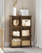 SONGMICS 6 Cube Storage Organizer, Modular Bookshelf, DIY Closet Organizers and Storage, Plastic Stackable Shelves, 11.8 x 11.8 x 11.8 Inch Cubes, with Feet and Rubber Mallet, Rustic Brown ULPC111A01