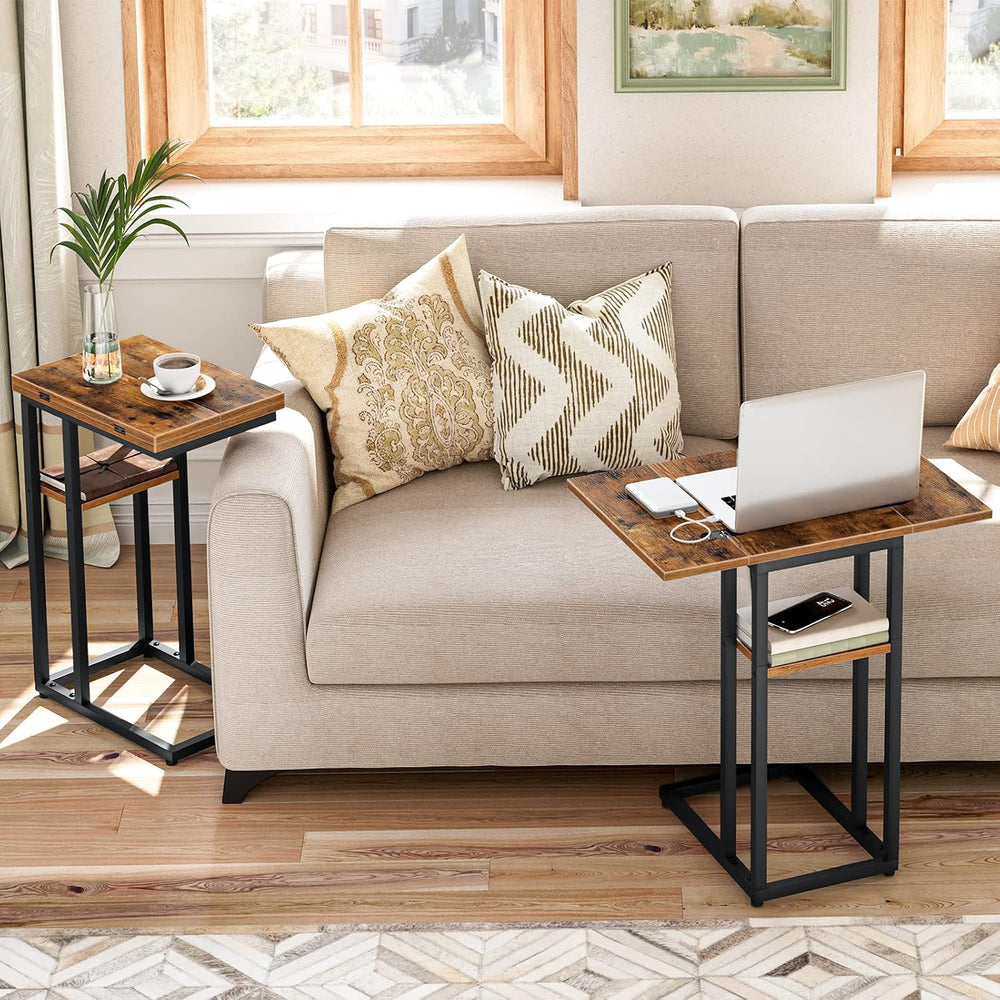HOOBRO Foldable C Shaped End Table, C Shaped Side Table with Storage Shelf