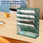 EASEPRES 6 Tier Desk File Organizer, Mesh Hanging Wall Mount Document Organization Stand, Desktop Vertical Mail Paper Folder Holder Rack with Bottom Tray for Office Cubicle, Sides Closed, Dark Green