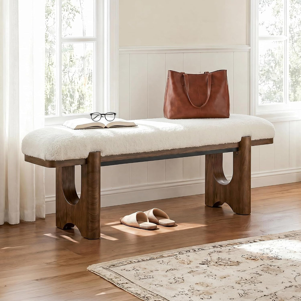 Tribesigns 64" End of Bed Bench with Faux Shearling Cushion | Plush Padd...