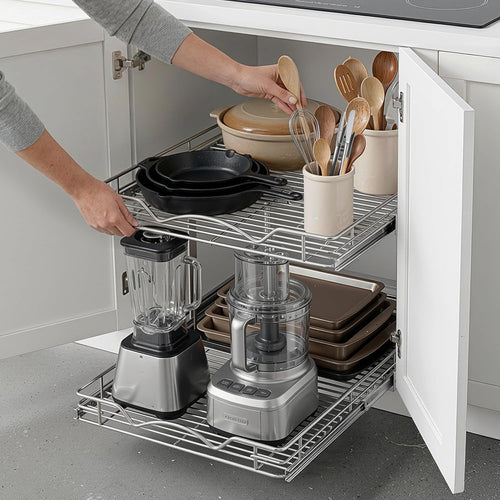2-Tier Pull-Out Cabinet Organizer for Kitchen, 22" W x 21”D x 16.5" H | Full-Extension Sliding Shelves, Holds 100 lbs, Easy Install for Kitchen, Pantry & Under Sink Cabinets