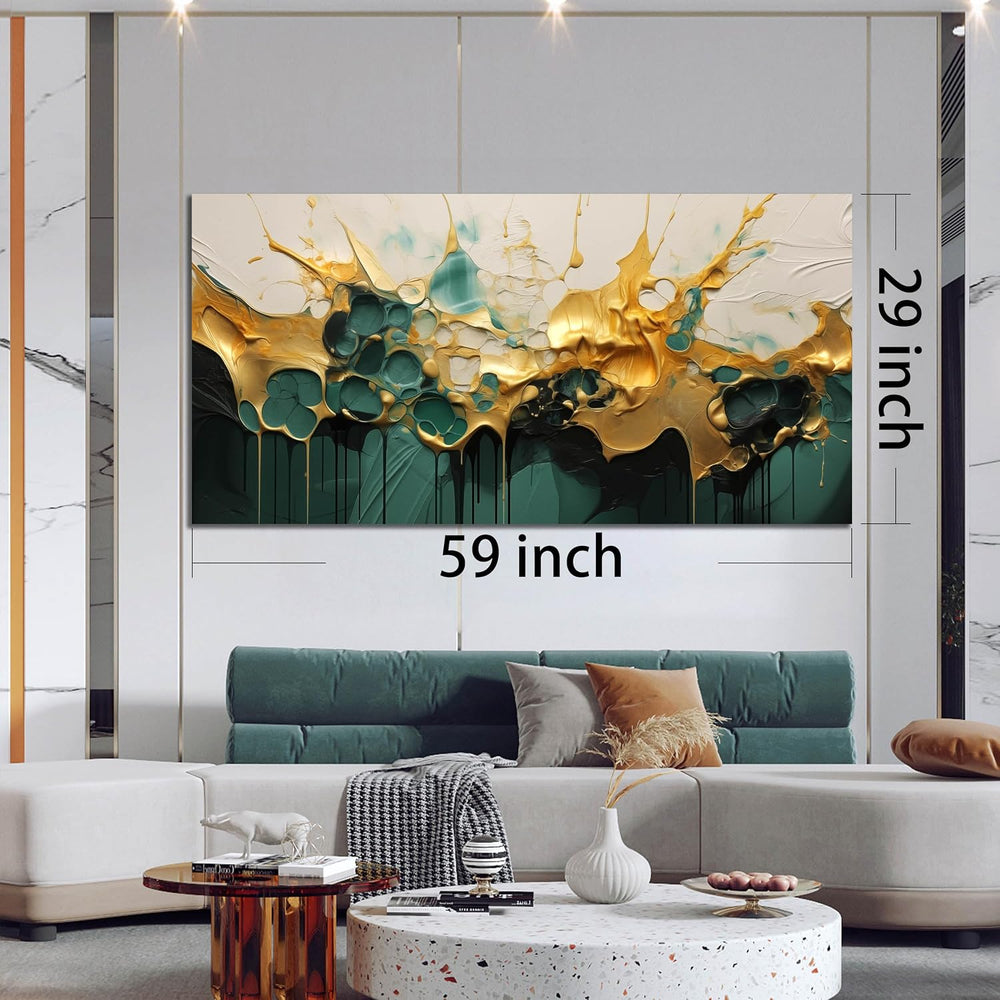 SKYRISE Abstract Teal Gold Canvas Wall Art for Living Room, Dark Green Wall-D...