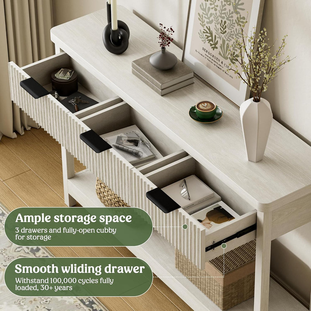 Lulive Fluted Console Table, 51 Inch Entryway Table with 3 Drawers | Scandi f...