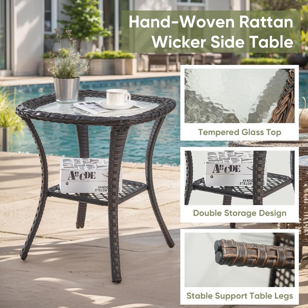 Outdoor Swivel Rocker Patio Chairs with Side Table 3 Pieces PE Wicker Patio F...