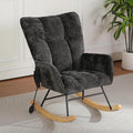 Rocking Chair Nursery with Airbag, Comfy Modern Nursery Rocking Reading Chair Indoor, Cozy Upholstered Glider Rocker Chairs with High Backrest for Living Room Bedroom Offices(Chenille, Black)