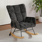 Rocking Chair Nursery with Airbag, Comfy Modern Nursery Rocking Reading Chair Indoor, Cozy Upholstered Glider Rocker Chairs with High Backrest for Living Room Bedroom Offices(Chenille, Black)