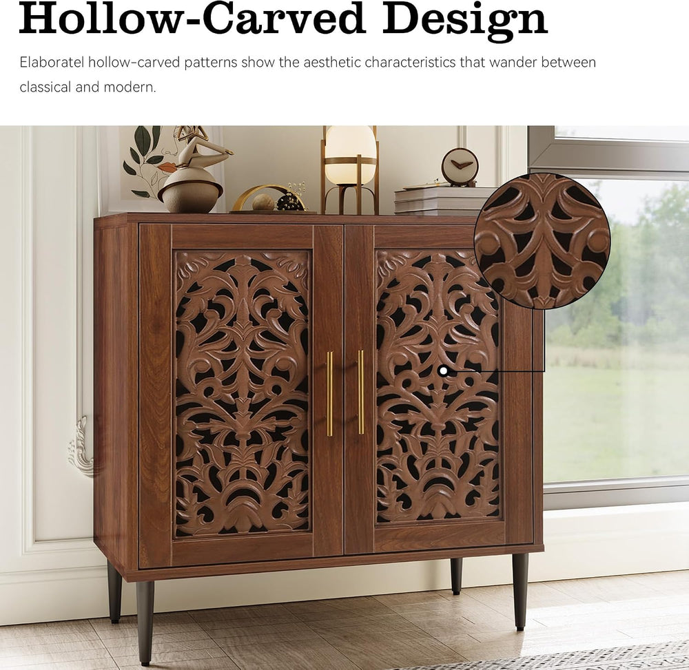 ARTPOWER Vintage Hollow Carving Accent Cabinet with 2 Doors for Living Room