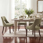 UVV Wooden Dining Chairs Set of 6, Mid Century Modern Chenille Upholstered Dining Room Chair Kitchen Chairs, Farmhouse Dinner Chair with Solid Wood Legs for Kitchen Dining Room, Green