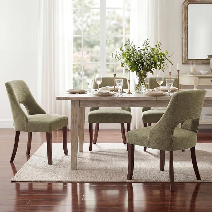 UVV Wooden Dining Chairs Set of 2, Mid Century Modern Chenille Upholstered Di...