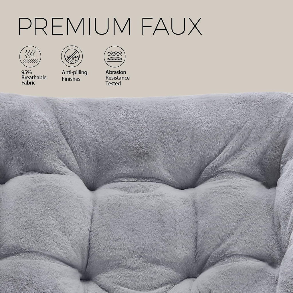 Walsham Folding Comfy Chair with Ottoman, Faux Fur Soft Cozy Lounge Reading Papasan Chair with Footrest for Adults Kids Bedroom Living Room Dorms Small Space, Gray